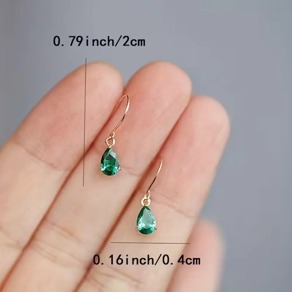 Blue Zirconia Teardrop Crystal Drop Earrings Gold Dangle Gemstone Pendant Chrm